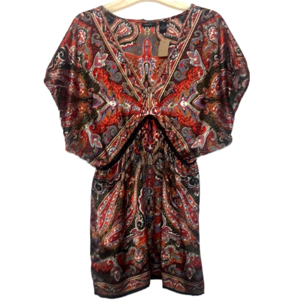 🌞 Rue 21 maroon Silky sexy Tunic top Blouse V-neck butterfly sleeves women XL